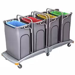 Cleankeeper Abfallsammelwagen I - 15 4 Abfallbehälter+ 4x Abfallsack blau/rot/gelb/grün