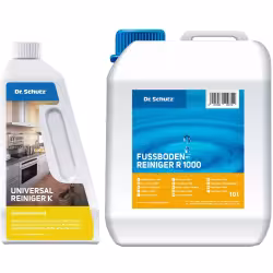 Dr. Schutz Fußbodenreiniger R1000 & Universalreiniger K AKTIONSSET aus 10 l - Kanister und 750 ml - Flasche
