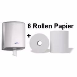 Putztuchrollenspender + 6 Rollen Papier Rollenhandtuchpapier 1-lagig