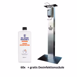 Aktionsset DR. GRIMM 60 x Händedesinfektion + GRATIS Spendersäule 15283+15145