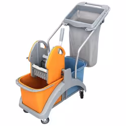 Cleankeeper Doppelfahrwagen 12 mit Kunststoffpresse mit Rahmen am Griff